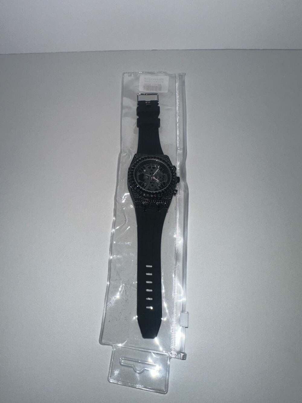 Men's Luxury Rhinestone Iced Out Octagon Watch Black Rubber Strap